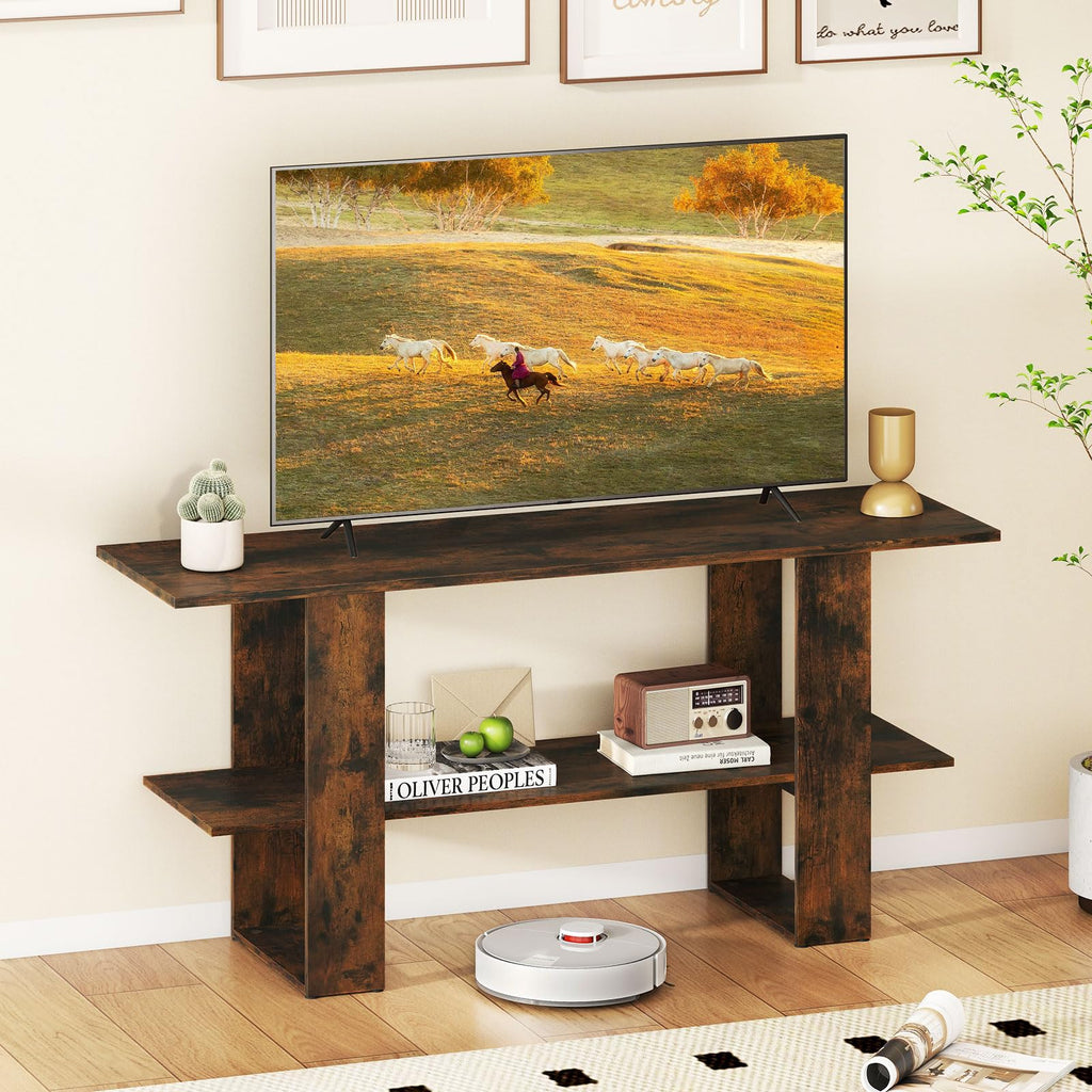 Tangkula 2-Tier TV Stand with Storage for TVs up to 55 Inch Console Table with Open Shelf