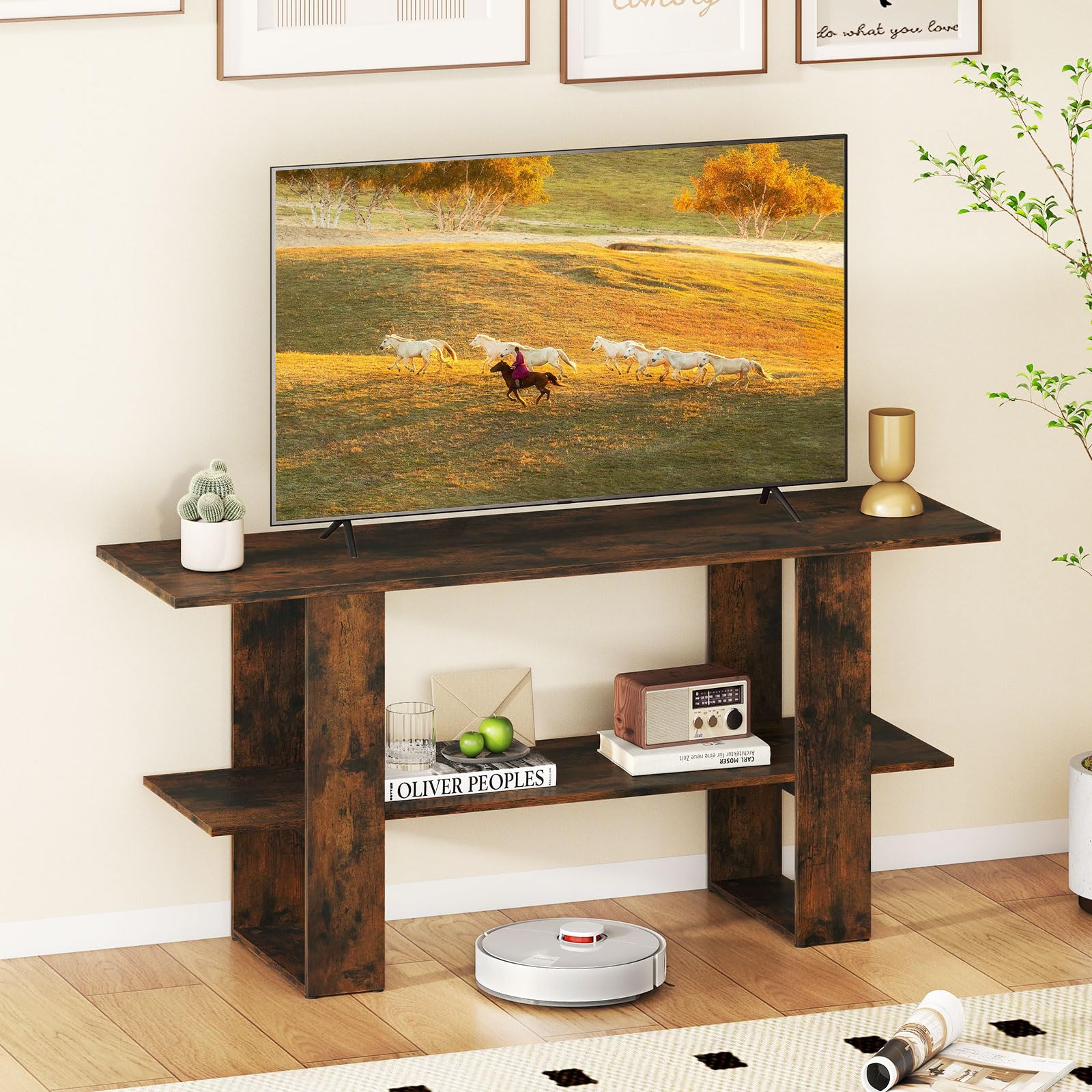 Tangkula 2-Tier TV Stand with Storage for TVs up to 55 Inch Console Table with Open Shelf