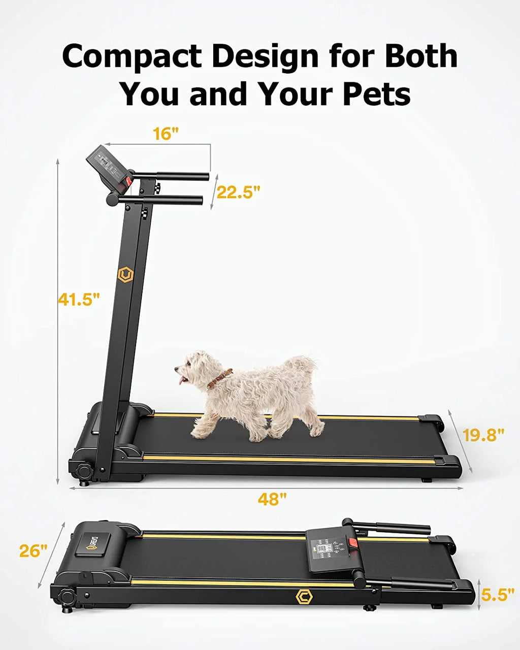 UREVO Folding Treadmill, 2.25HP Portable Mini Treadmills for Home Office, Compact Threadmill with 12 HIIT Modes, LCD Display, 265 lb Capacity