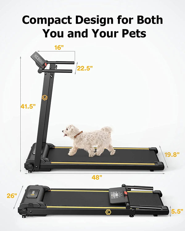 UREVO Folding Treadmill, 2.25HP Portable Mini Treadmills for Home Office, Compact Threadmill with 12 HIIT Modes, LCD Display, 265 lb Capacity
