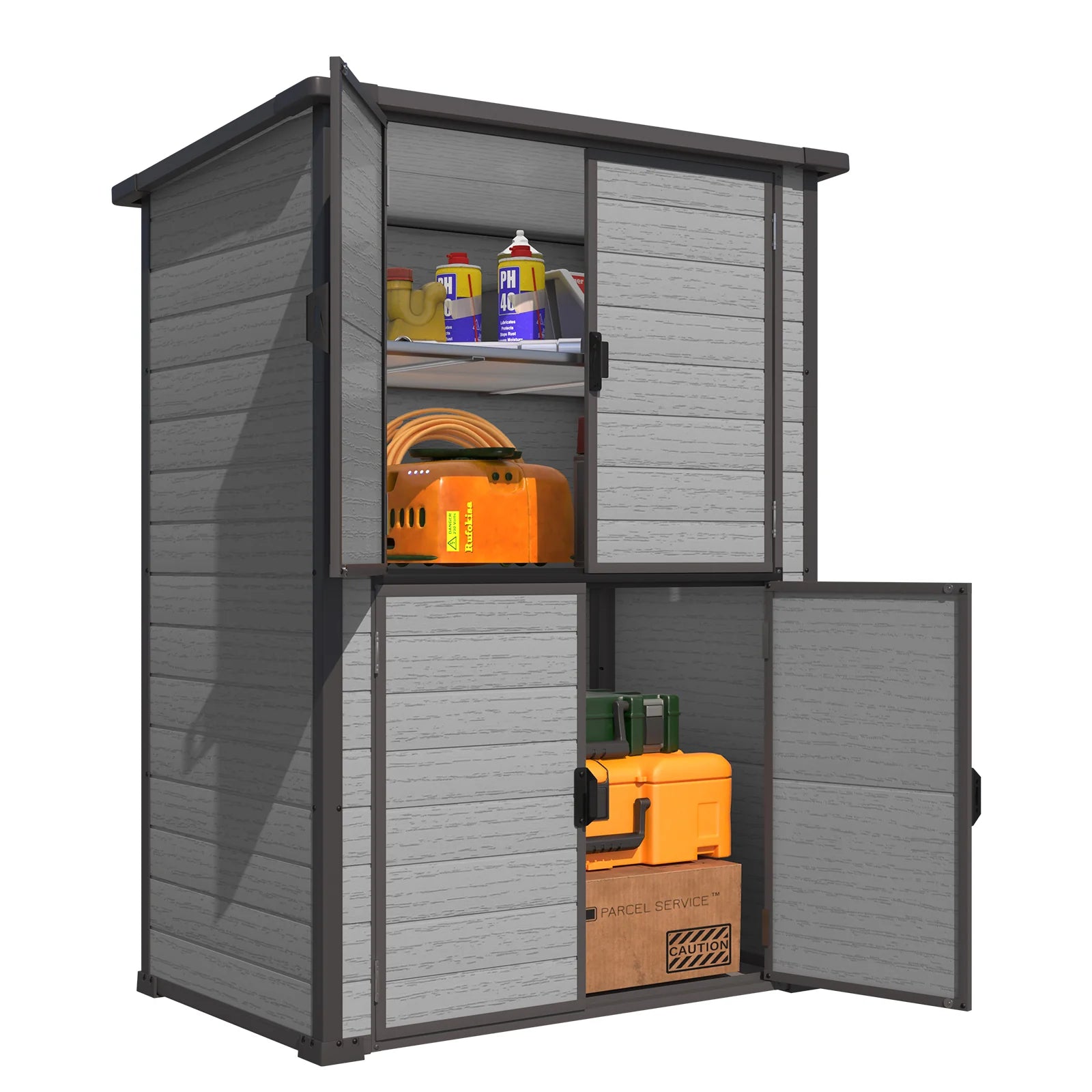 AECOJOY 58 Cu.Ft Resin Outdoor Storage Cabinet Waterproof with Shelves, Dark Gray Main image