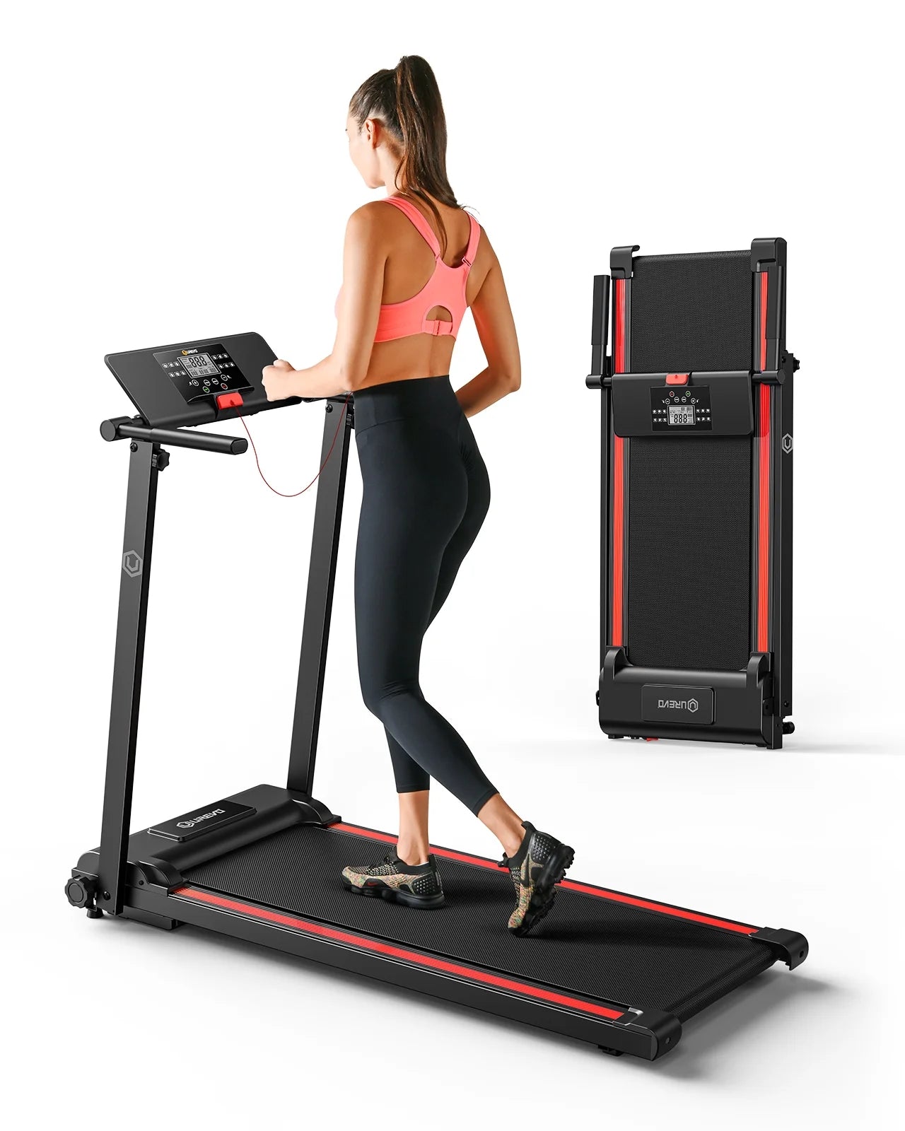 UREVO Folding Treadmill, 2.25HP Portable Mini Treadmills for Home Office, Compact Threadmill with 12 HIIT Modes, LCD Display, 265 lb Capacity