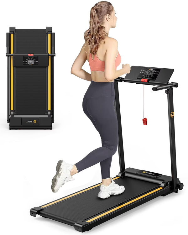 UREVO Folding Treadmill, 2.25HP Portable Mini Treadmills for Home Office, Compact Threadmill with 12 HIIT Modes, LCD Display, 265 lb Capacity