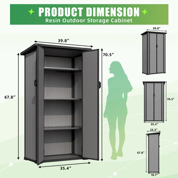 AECOJOY Tall Resin Outdoor Storage Cabinet Waterproof with Adjustable Shelves, Vertical Plastic Storage Shed
