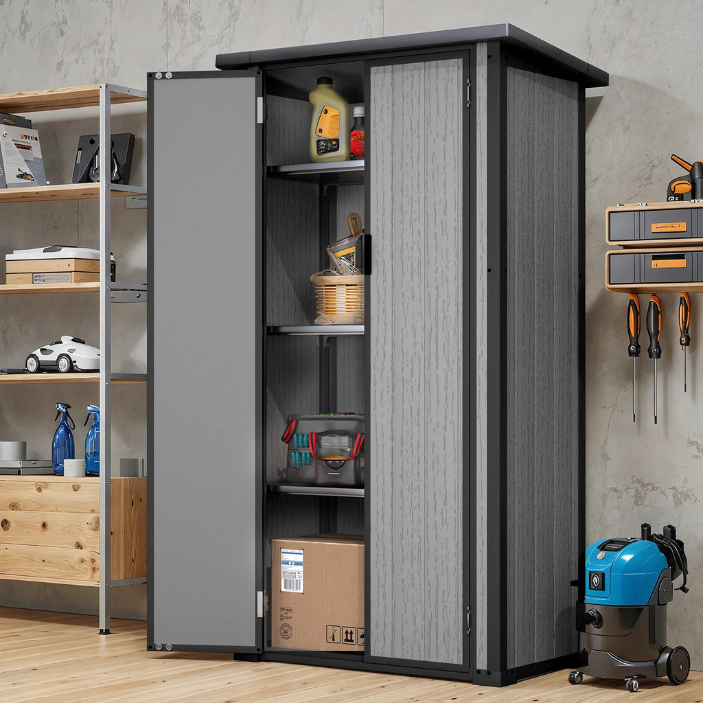 AECOJOY Tall Resin Outdoor Storage Cabinet Waterproof with Adjustable Shelves, Vertical Plastic Storage Shed