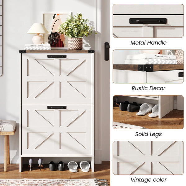 VEANERWOOD Shoes Storage Cabinet with Doors, Farmhouse Shoe Cabinet with 2 Flip Drawers for Entryway, Gray