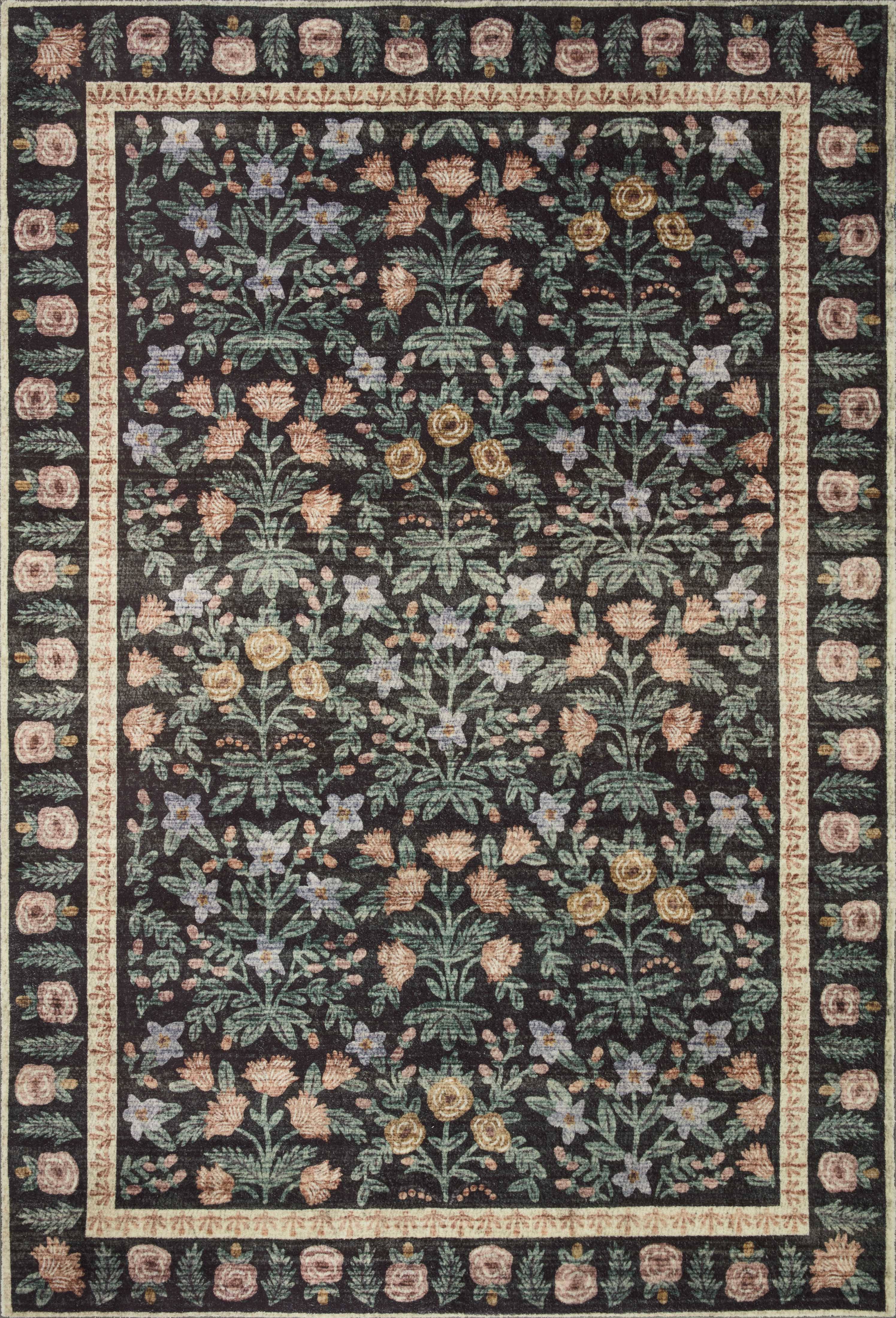 Rifle Paper Co. x Loloi 5'0" x 7'6" Black Eden feat. CloudPile Mughal Garden (EDE-02) Area Rug