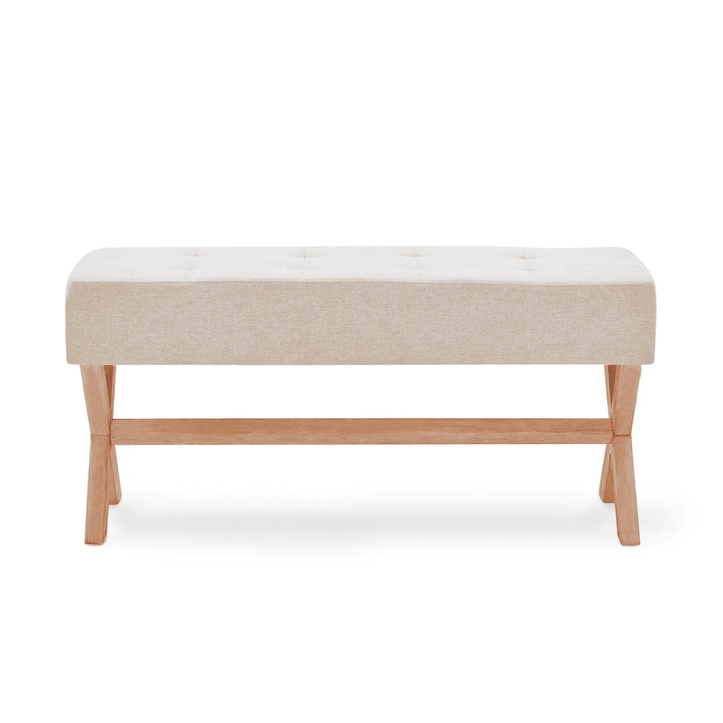 HUIMO Bedroom Bench, 35" Upholstered Entryway Bench & Dining Bench, Tufted Fabric End of Bed Bench for Bedroom Living Room Hallway, Beige