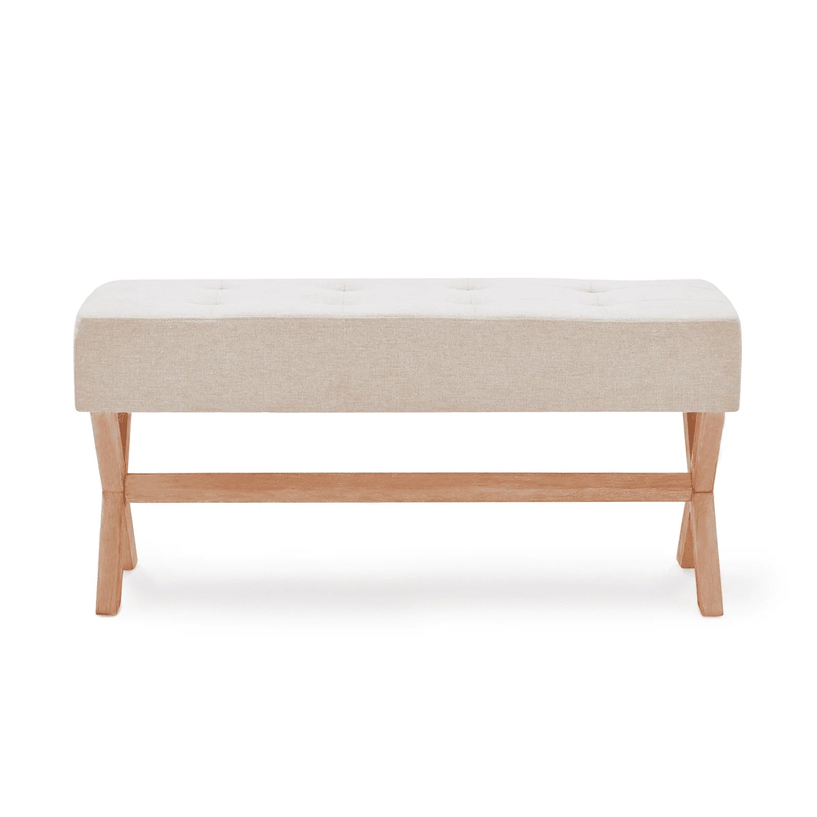 HUIMO Bedroom Bench, 35" Upholstered Entryway Bench & Dining Bench, Tufted Fabric End of Bed Bench for Bedroom Living Room Hallway, Beige