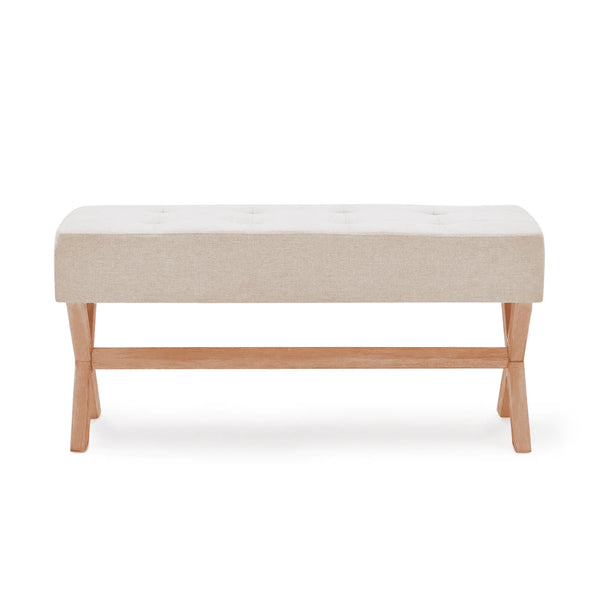 HUIMO Bedroom Bench, 35" Upholstered Entryway Bench & Dining Bench, Tufted Fabric End of Bed Bench for Bedroom Living Room Hallway, Beige