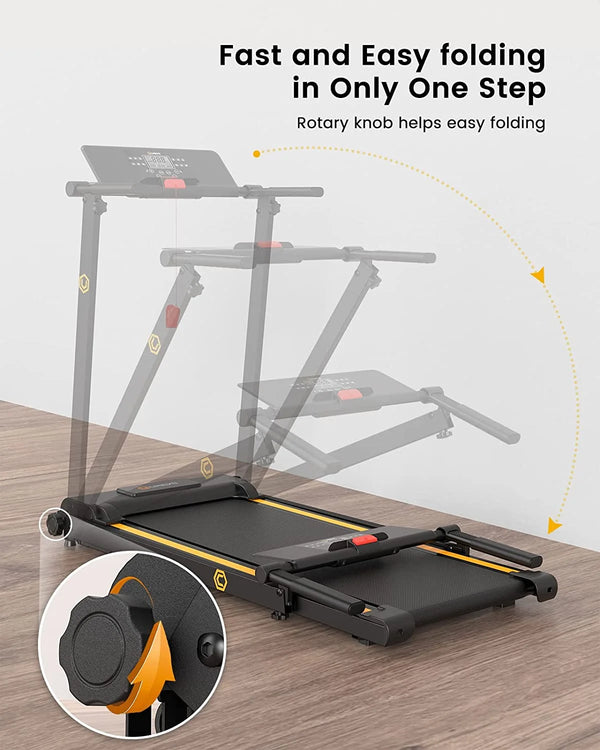 UREVO Folding Treadmill, 2.25HP Portable Mini Treadmills for Home Office, Compact Threadmill with 12 HIIT Modes, LCD Display, 265 lb Capacity