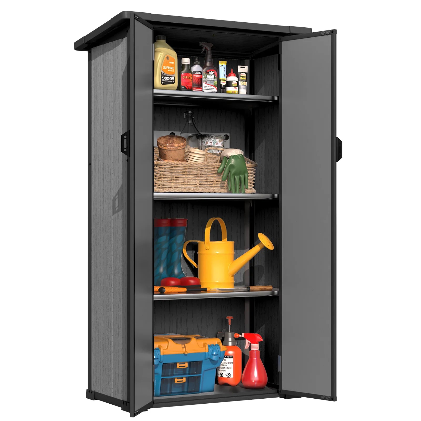 AECOJOY Tall Resin Outdoor Storage Cabinet Waterproof with Adjustable Shelves, Vertical Plastic Storage Shed