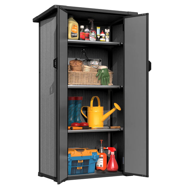AECOJOY Tall Resin Outdoor Storage Cabinet Waterproof with Adjustable Shelves, Vertical Plastic Storage Shed