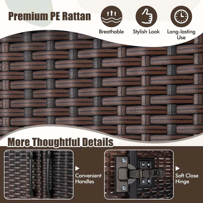 62" Tall PE Rattan Wicker Wardrobe Closet Storage Cabinet with 2 Doors, Hanging Rod, 4 Storage Cubes, Metal Legs, Anti-tipping Device