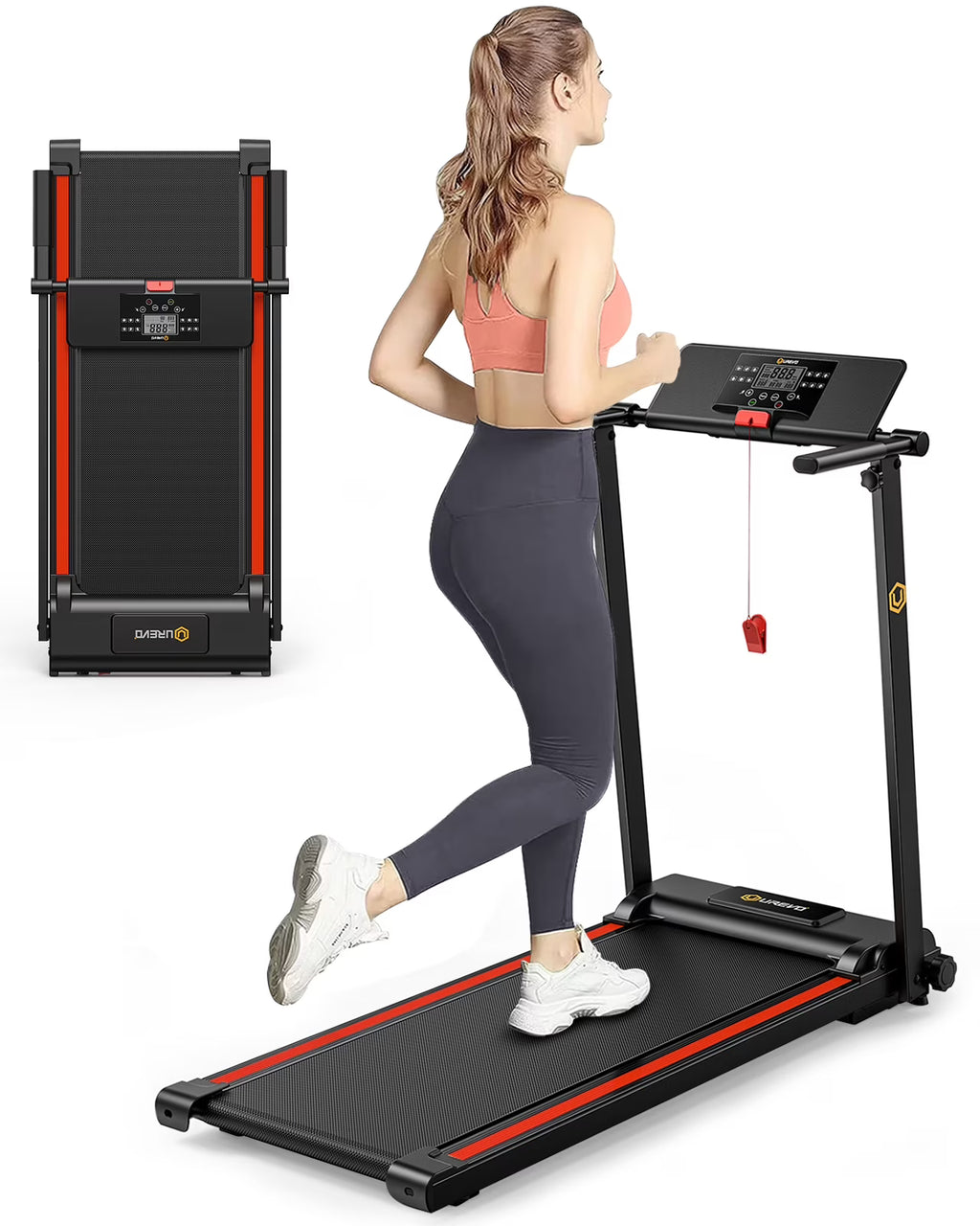 UREVO Folding Treadmill, 2.25HP Portable Mini Treadmills for Home Office, Compact Threadmill with 12 HIIT Modes, LCD Display, 265 lb Capacity