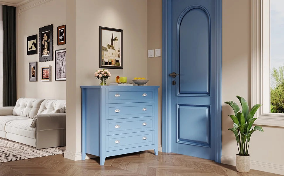 6 Drawer Dresser, Light Blue Elegant Chest of Drawers, Large Cabinet with Storage, Rustic Wood Chest of Drawers for Bedroom, Living Room, Hallway