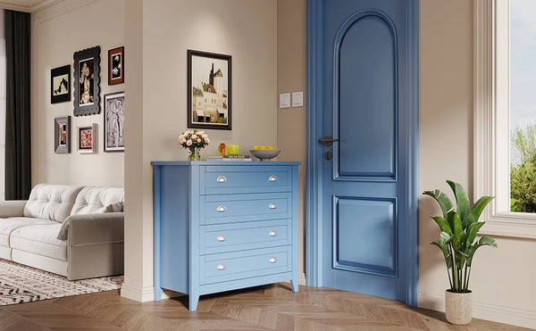 6 Drawer Dresser, Light Blue Elegant Chest of Drawers, Large Cabinet with Storage, Rustic Wood Chest of Drawers for Bedroom, Living Room, Hallway