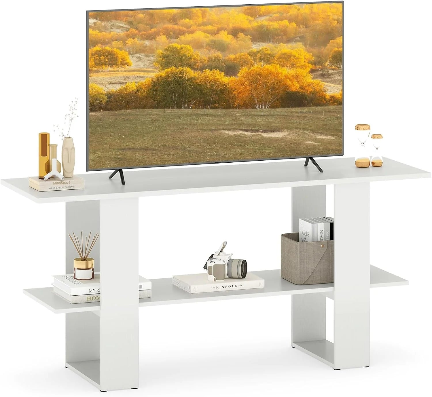 Tangkula 2-Tier TV Stand with Storage for TVs up to 55 Inch Console Table with Open Shelf