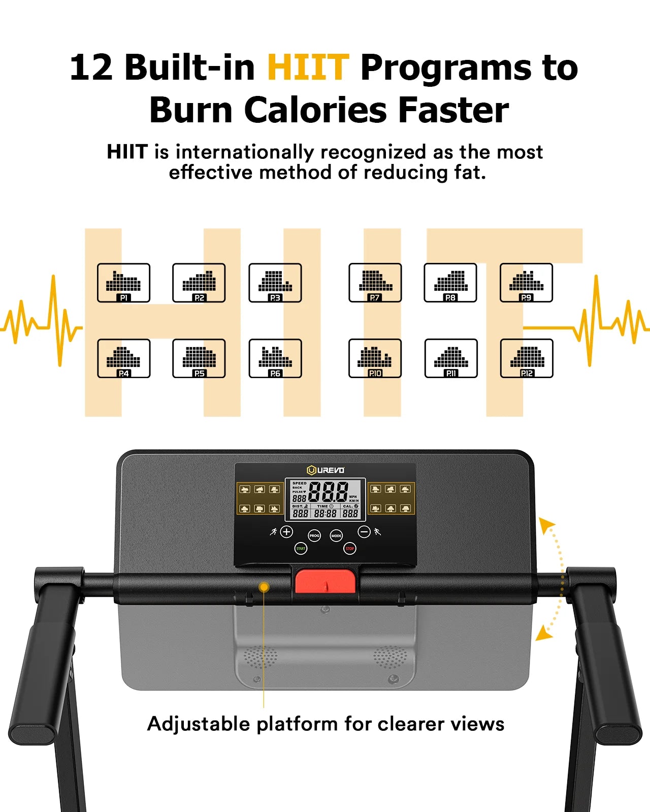 UREVO Folding Treadmill, 2.25HP Portable Mini Treadmills for Home Office, Compact Threadmill with 12 HIIT Modes, LCD Display, 265 lb Capacity