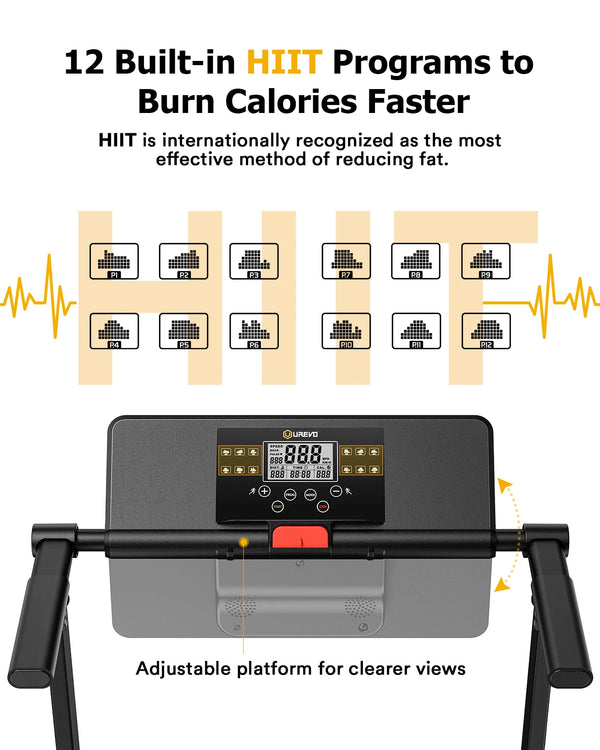 UREVO Folding Treadmill, 2.25HP Portable Mini Treadmills for Home Office, Compact Threadmill with 12 HIIT Modes, LCD Display, 265 lb Capacity