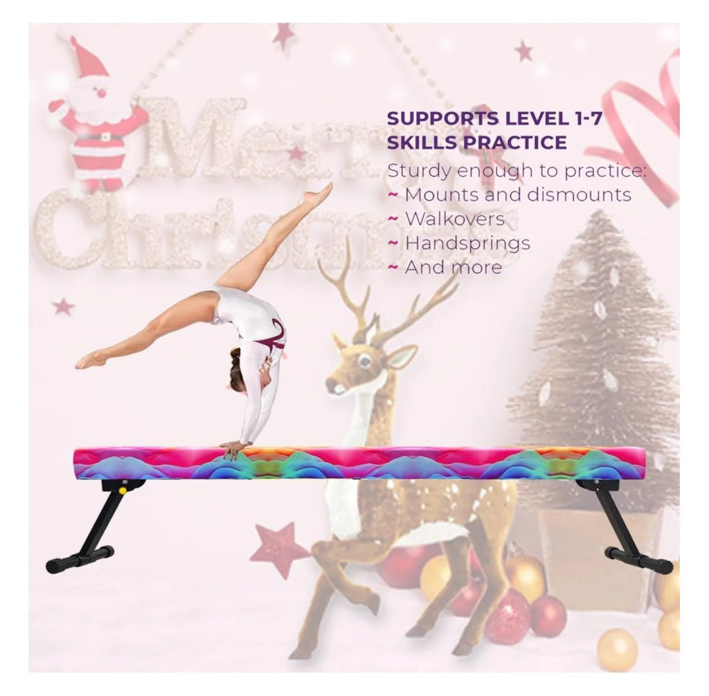 8FT Adjustable&Foldable Gymnastics Balance Beam, Home Gym Equipment, Easy Assembling and Storage, No Tool Require, for Kids Children Girls Training