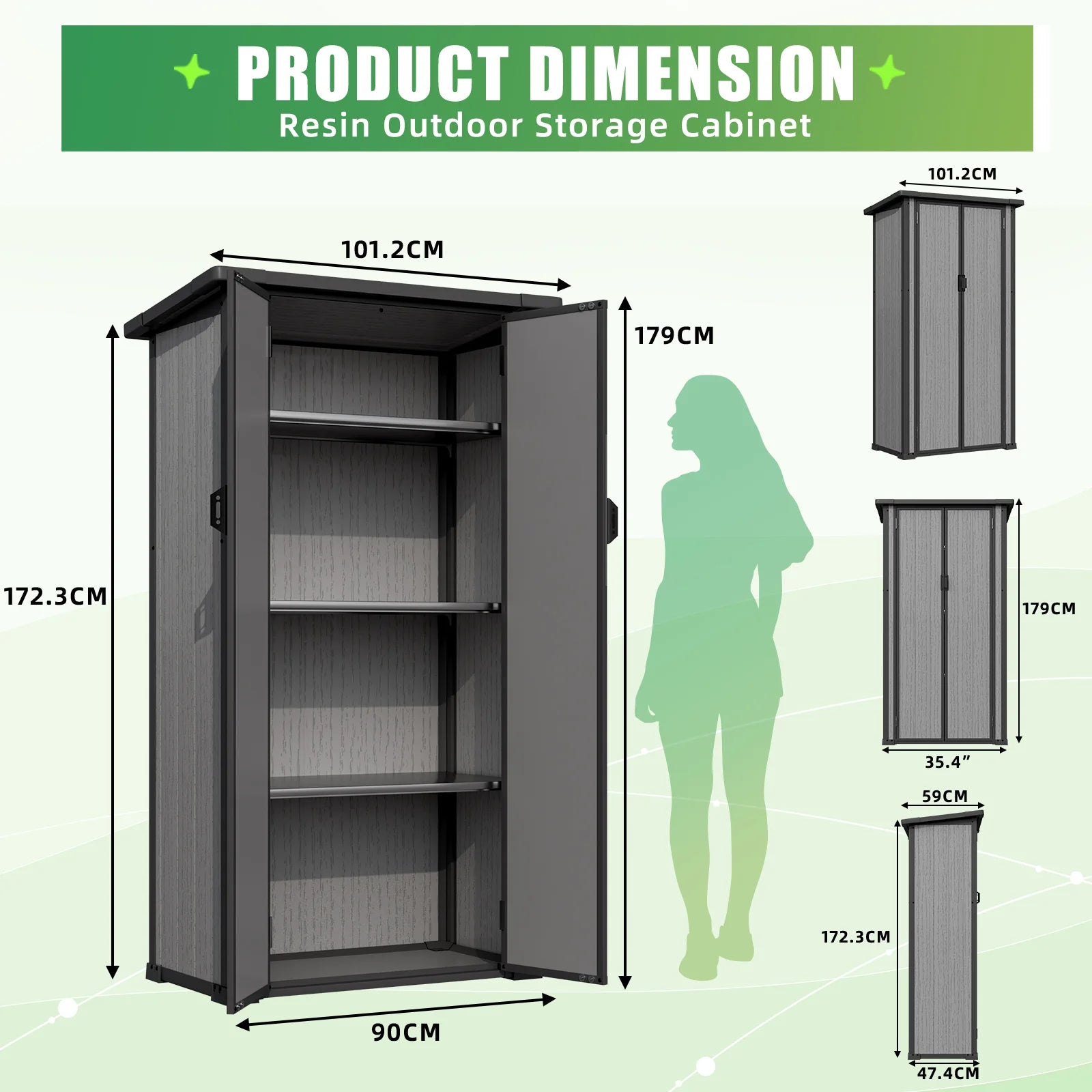 AECOJOY Tall Resin Outdoor Storage Cabinet Waterproof with Adjustable Shelves, Vertical Plastic Storage Shed