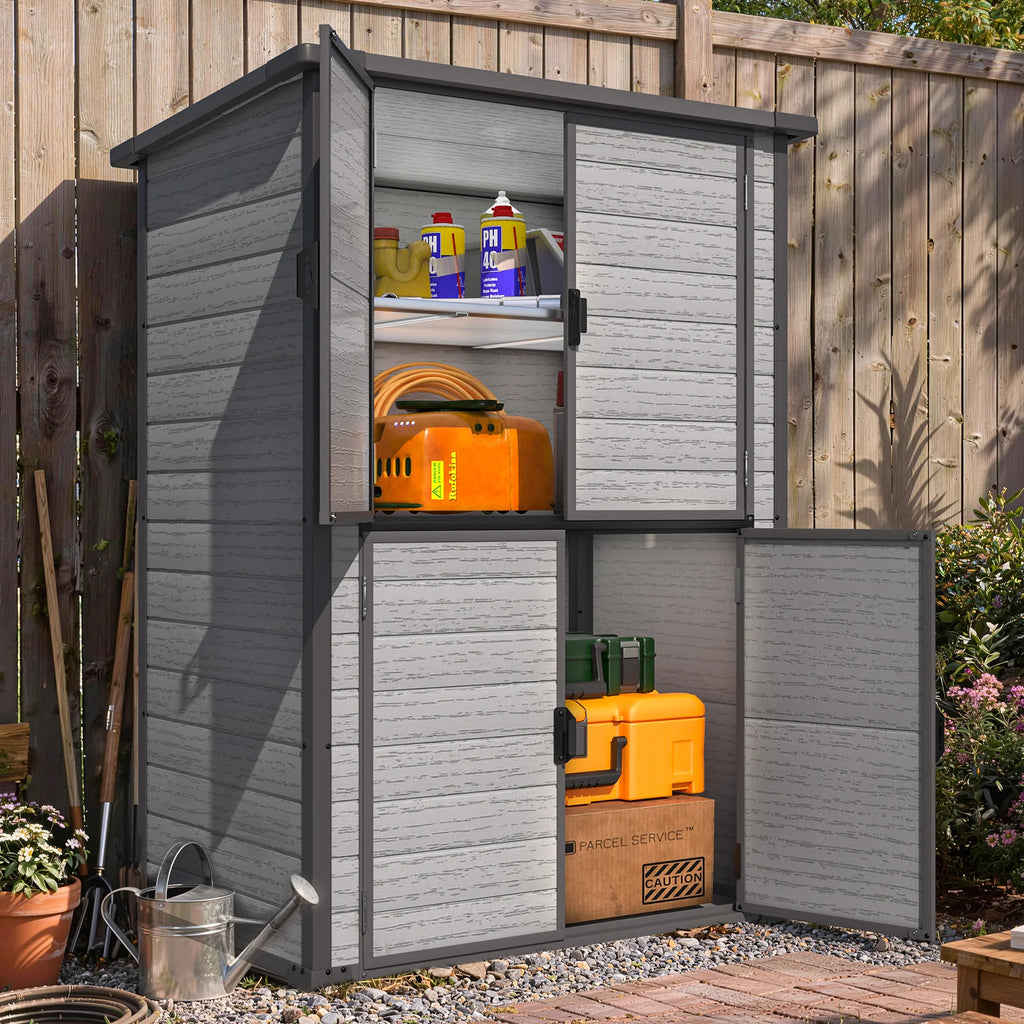 AECOJOY 58 Cu.Ft Resin Outdoor Storage Cabinet Waterproof with Shelves, Dark Gray