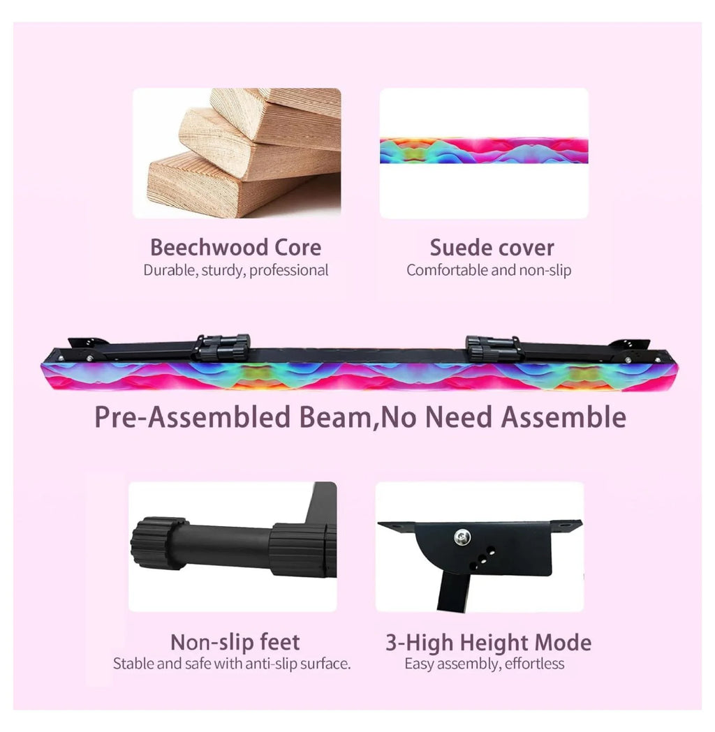 8FT Adjustable&Foldable Gymnastics Balance Beam, Home Gym Equipment, Easy Assembling and Storage, No Tool Require, for Kids Children Girls Training