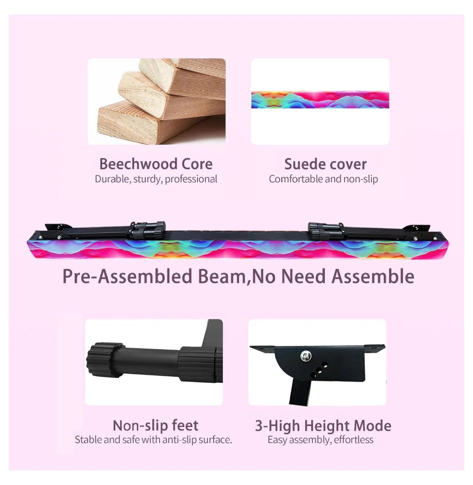 8FT Adjustable&Foldable Gymnastics Balance Beam, Home Gym Equipment, Easy Assembling and Storage, No Tool Require, for Kids Children Girls Training