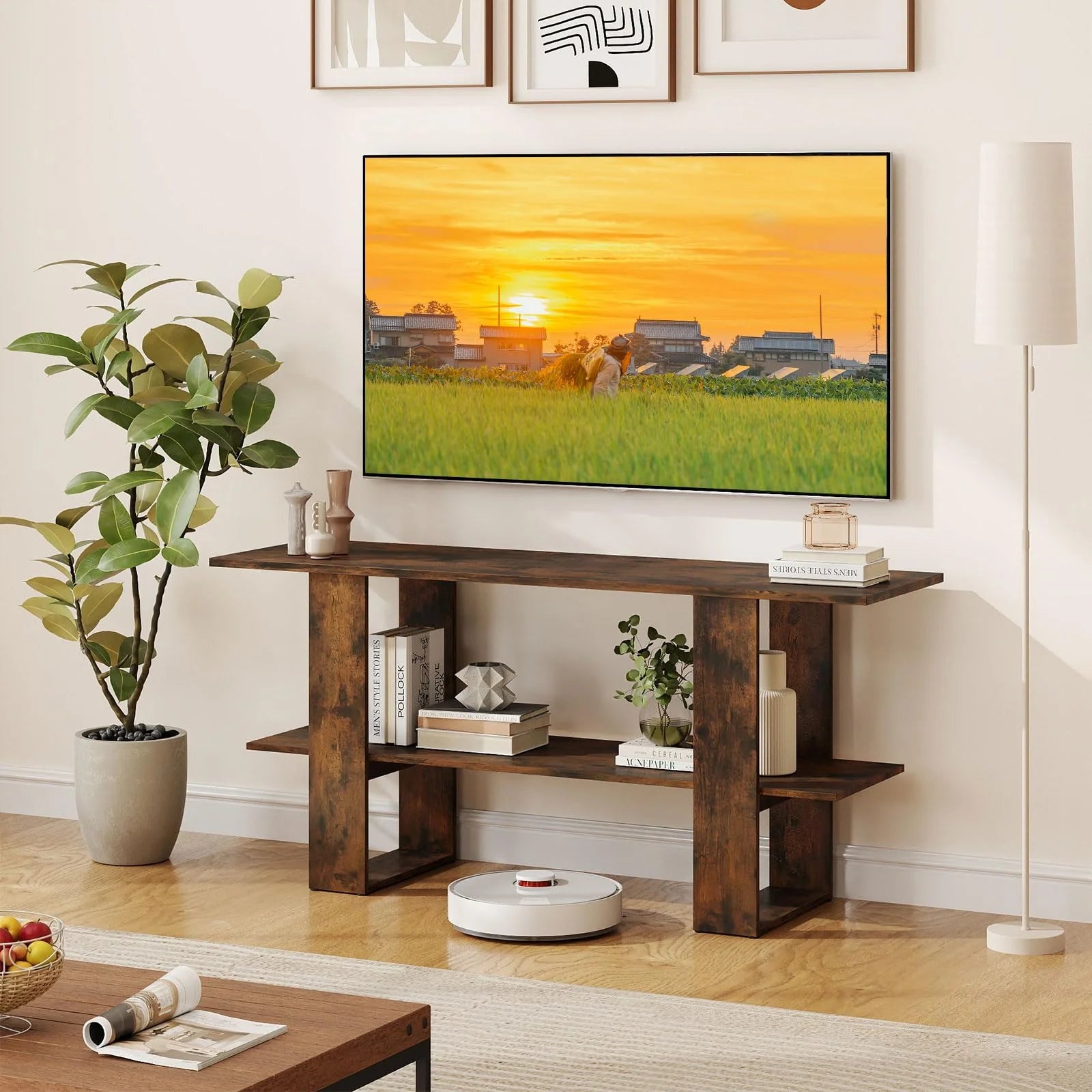 Tangkula 2-Tier TV Stand with Storage for TVs up to 55 Inch Console Table with Open Shelf Secondary image
