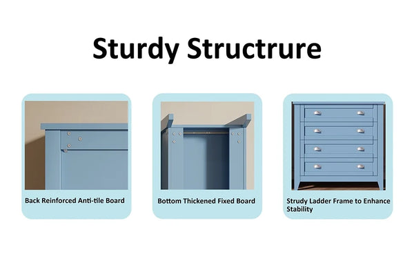 6 Drawer Dresser, Light Blue Elegant Chest of Drawers, Large Cabinet with Storage, Rustic Wood Chest of Drawers for Bedroom, Living Room, Hallway