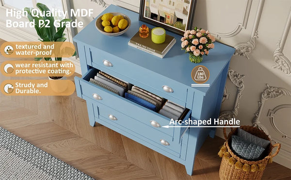 6 Drawer Dresser, Light Blue Elegant Chest of Drawers, Large Cabinet with Storage, Rustic Wood Chest of Drawers for Bedroom, Living Room, Hallway