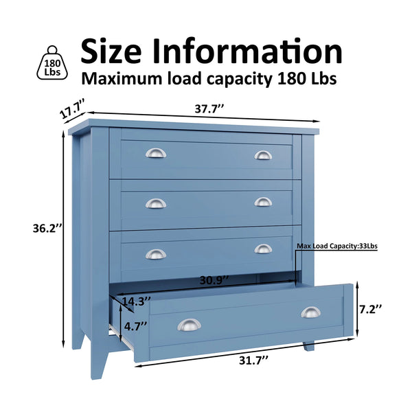 6 Drawer Dresser, Light Blue Elegant Chest of Drawers, Large Cabinet with Storage, Rustic Wood Chest of Drawers for Bedroom, Living Room, Hallway