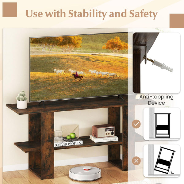 Tangkula 2-Tier TV Stand with Storage for TVs up to 55 Inch Console Table with Open Shelf
