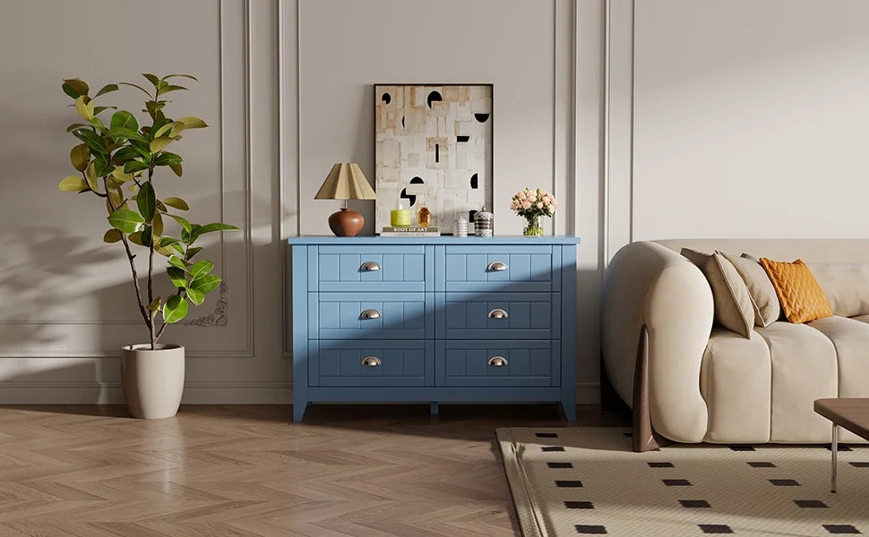 6 Drawer Dresser, Light Blue Elegant Chest of Drawers, Large Cabinet with Storage, Rustic Wood Chest of Drawers for Bedroom, Living Room, Hallway Secondary image