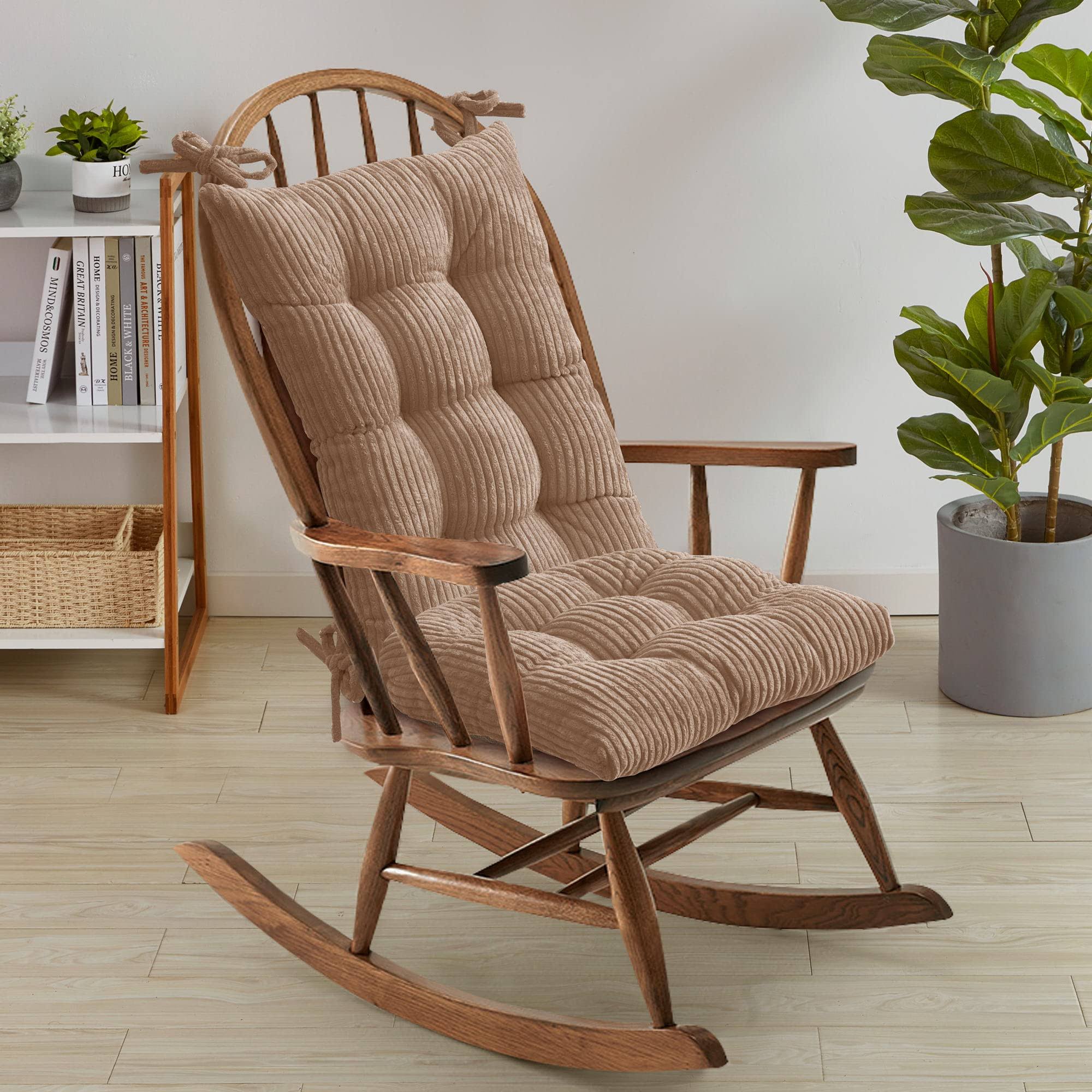 Sweet Home Collection Velvet Ribbed Non Slip Rocking Chair Cushion 2 Piece Set