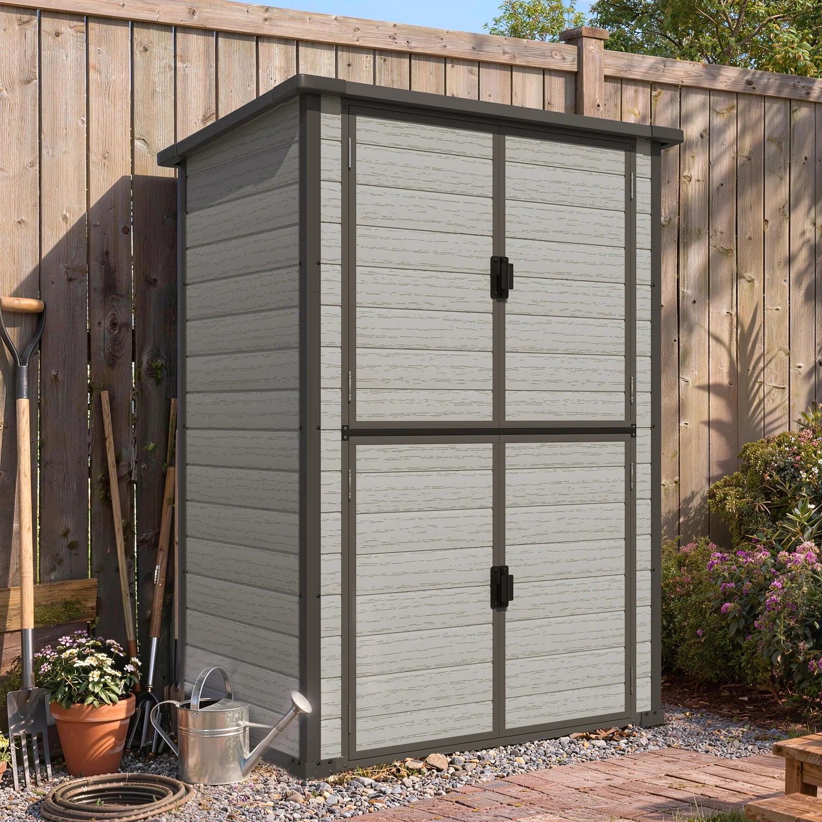 AECOJOY 58 Cu.Ft Resin Outdoor Storage Cabinet Waterproof with Shelves, Dark Gray