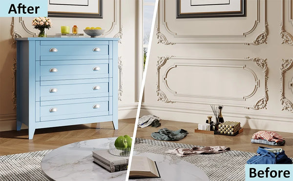 6 Drawer Dresser, Light Blue Elegant Chest of Drawers, Large Cabinet with Storage, Rustic Wood Chest of Drawers for Bedroom, Living Room, Hallway