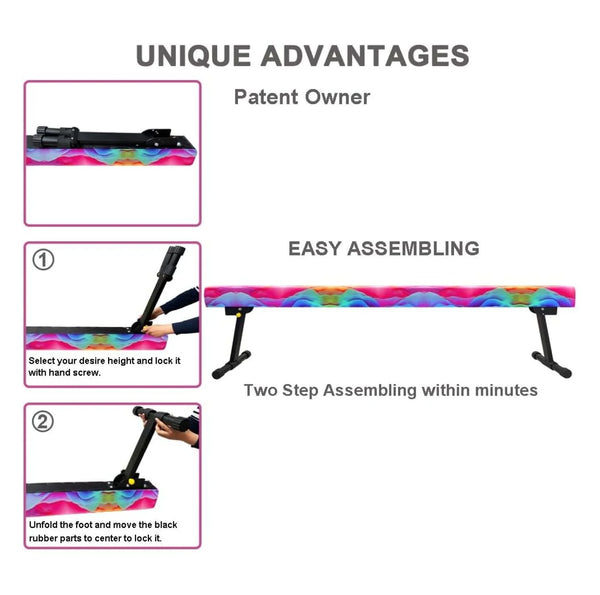 8FT Adjustable&Foldable Gymnastics Balance Beam, Home Gym Equipment, Easy Assembling and Storage, No Tool Require, for Kids Children Girls Training