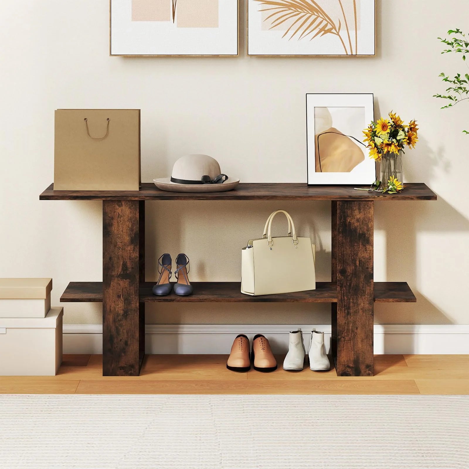 Tangkula 2-Tier TV Stand with Storage for TVs up to 55 Inch Console Table with Open Shelf