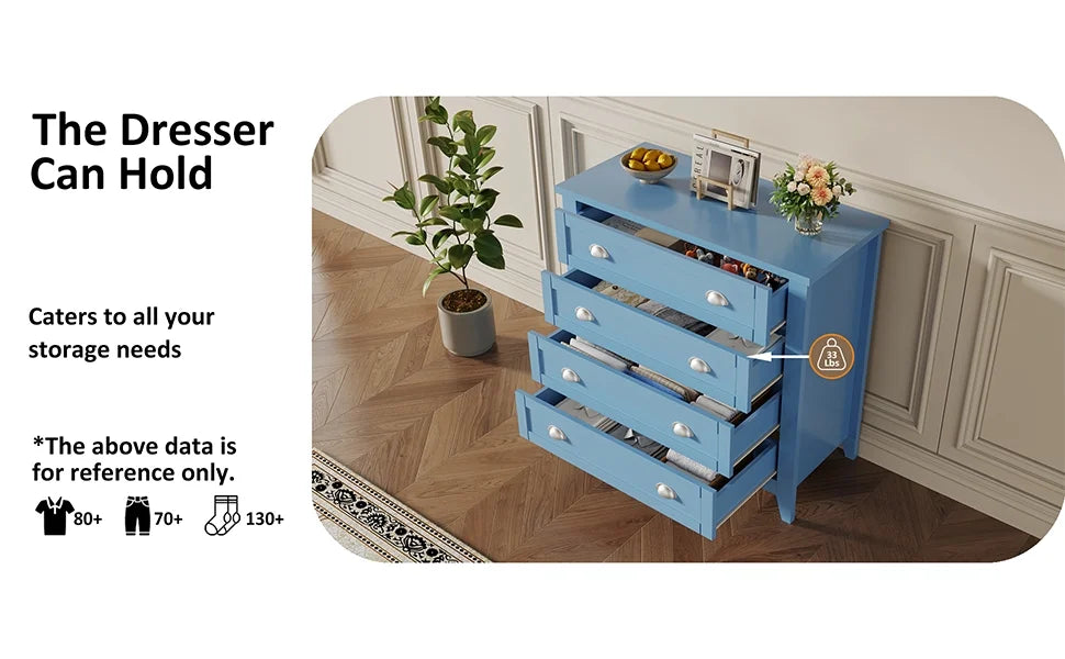6 Drawer Dresser, Light Blue Elegant Chest of Drawers, Large Cabinet with Storage, Rustic Wood Chest of Drawers for Bedroom, Living Room, Hallway