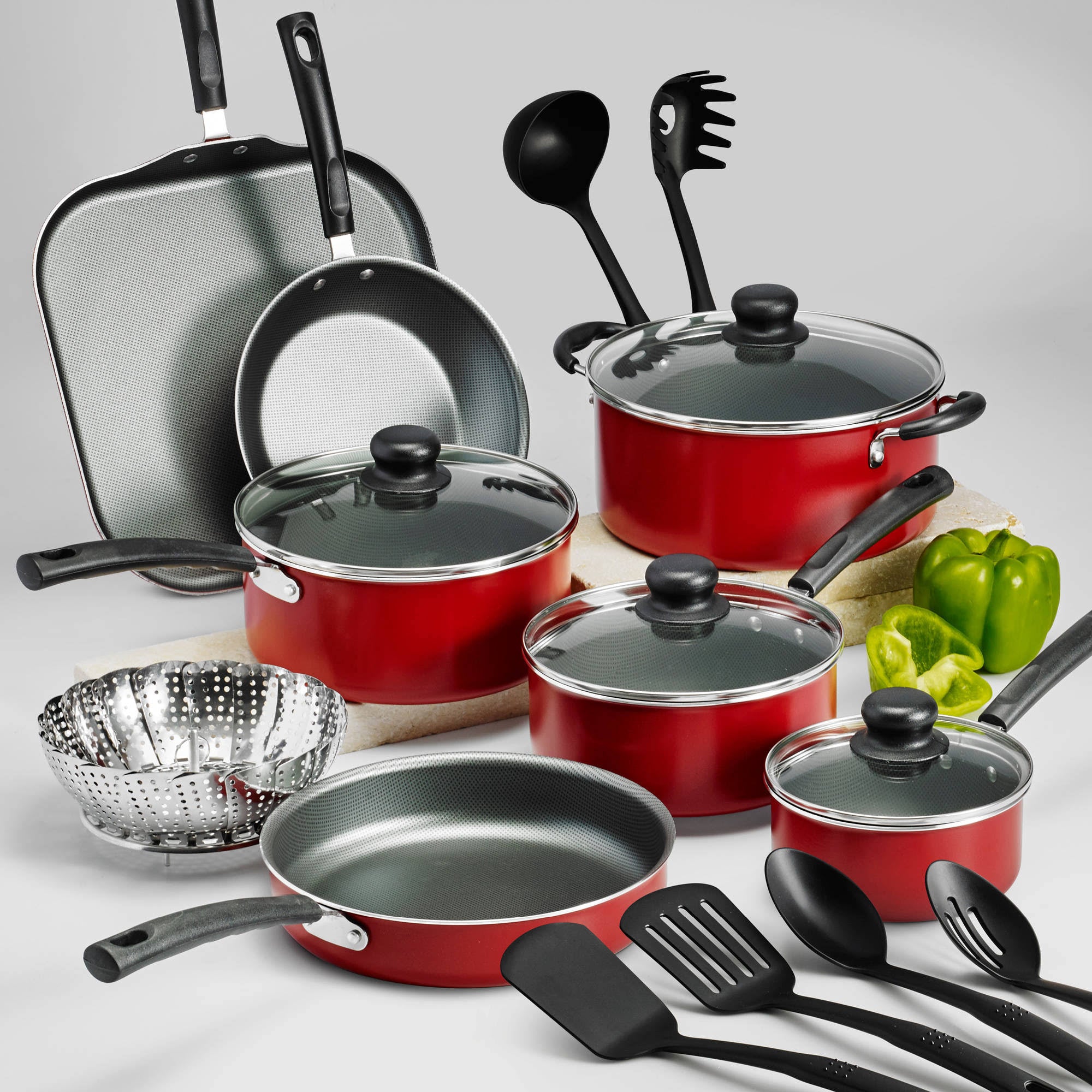 Tramontina PrimaWare 18-Piece Nonstick Cookware Set, Red Main image