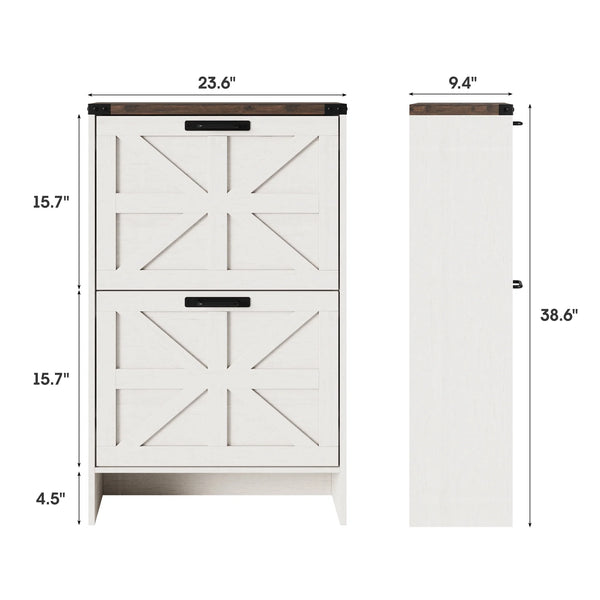 VEANERWOOD Shoes Storage Cabinet with Doors, Farmhouse Shoe Cabinet with 2 Flip Drawers for Entryway, Gray
