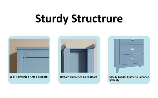 6 Drawer Dresser, Light Blue Elegant Chest of Drawers, Large Cabinet with Storage, Rustic Wood Chest of Drawers for Bedroom, Living Room, Hallway