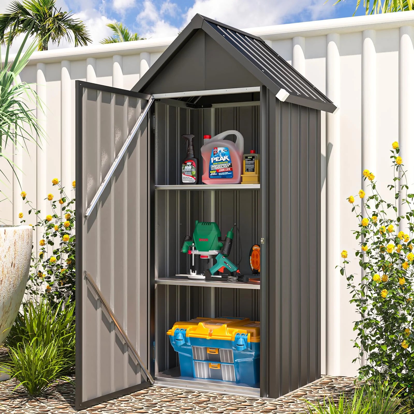AECOJOY Vertical Outdoor Storage Cabinet with 2 Removeable Shelves