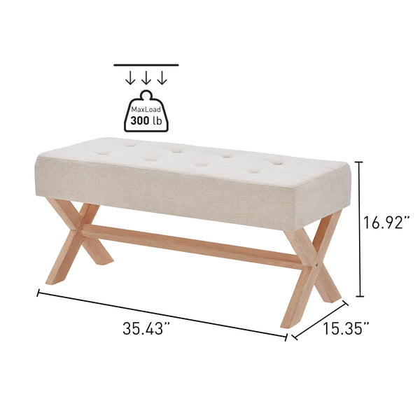 HUIMO Bedroom Bench, 35" Upholstered Entryway Bench & Dining Bench, Tufted Fabric End of Bed Bench for Bedroom Living Room Hallway, Beige