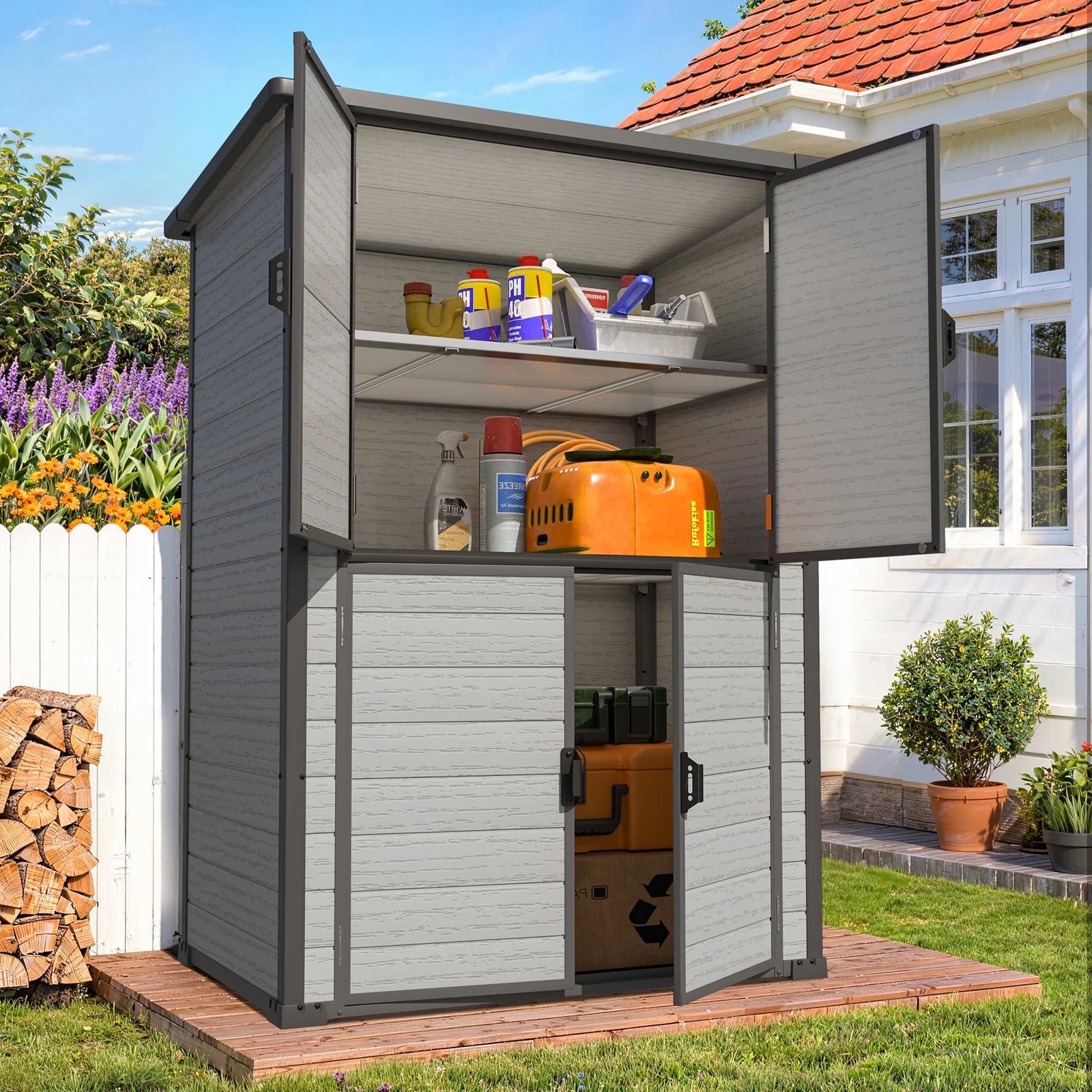 AECOJOY 58 Cu.Ft Resin Outdoor Storage Cabinet Waterproof with Shelves, Dark Gray Secondary image