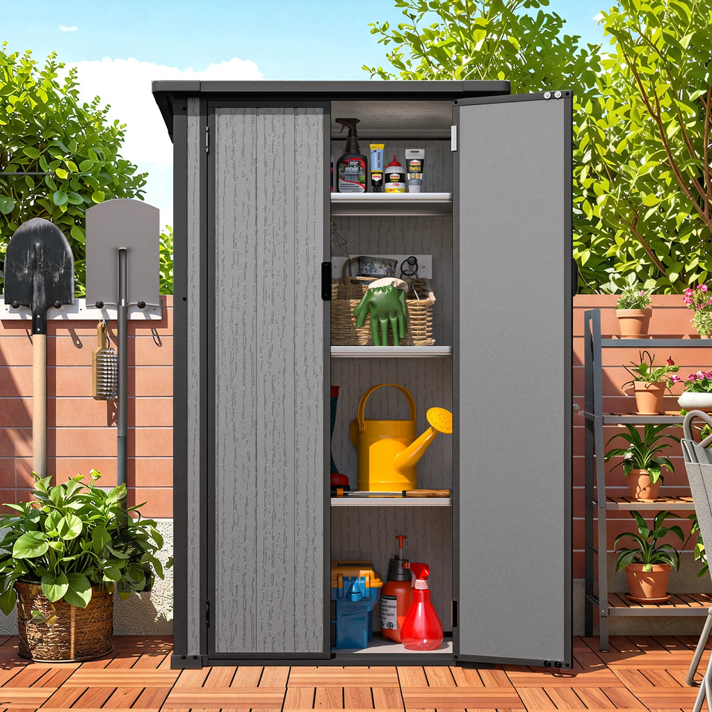 AECOJOY Tall Resin Outdoor Storage Cabinet Waterproof with Adjustable Shelves, Vertical Plastic Storage Shed