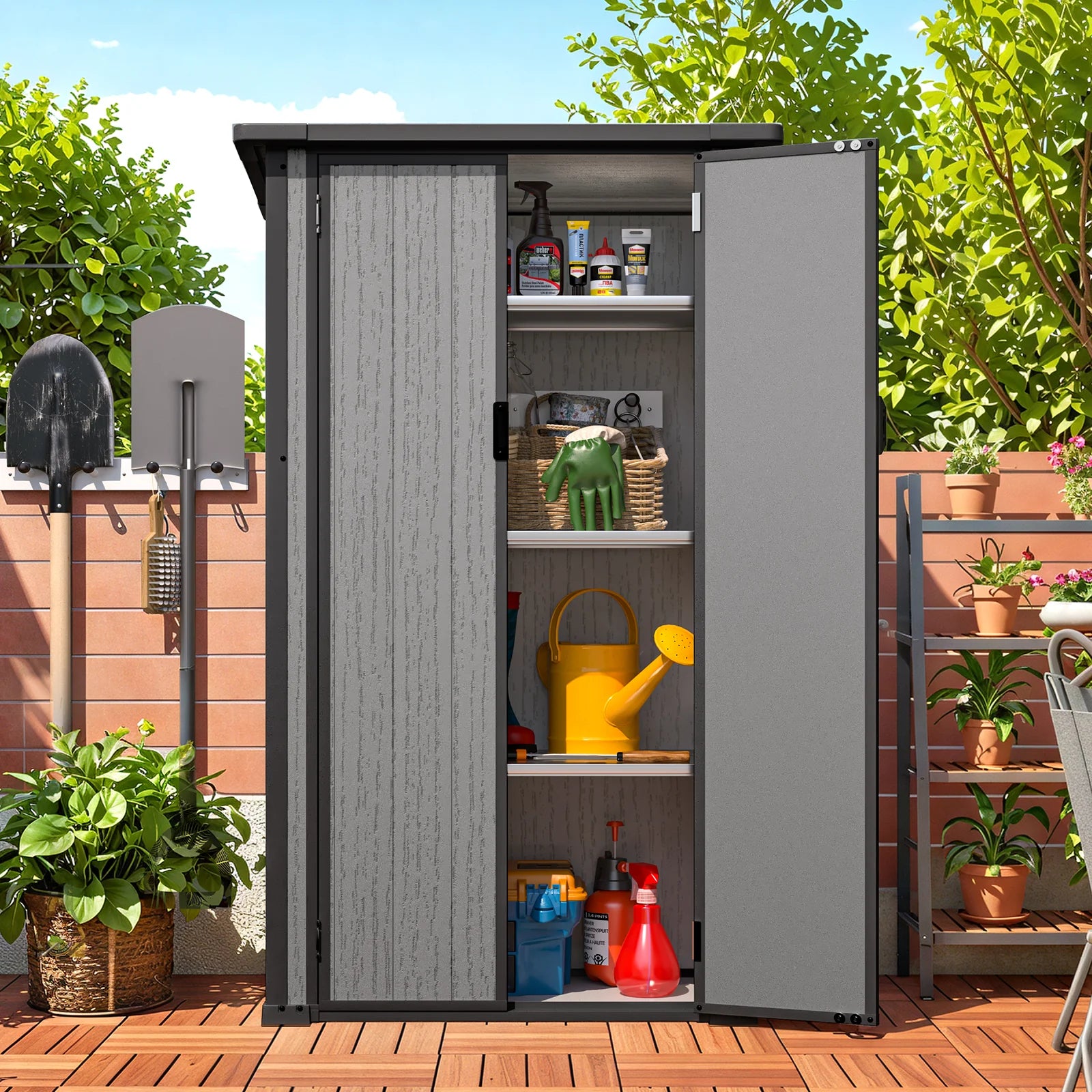 AECOJOY Tall Resin Outdoor Storage Cabinet Waterproof with Adjustable Shelves, Vertical Plastic Storage Shed