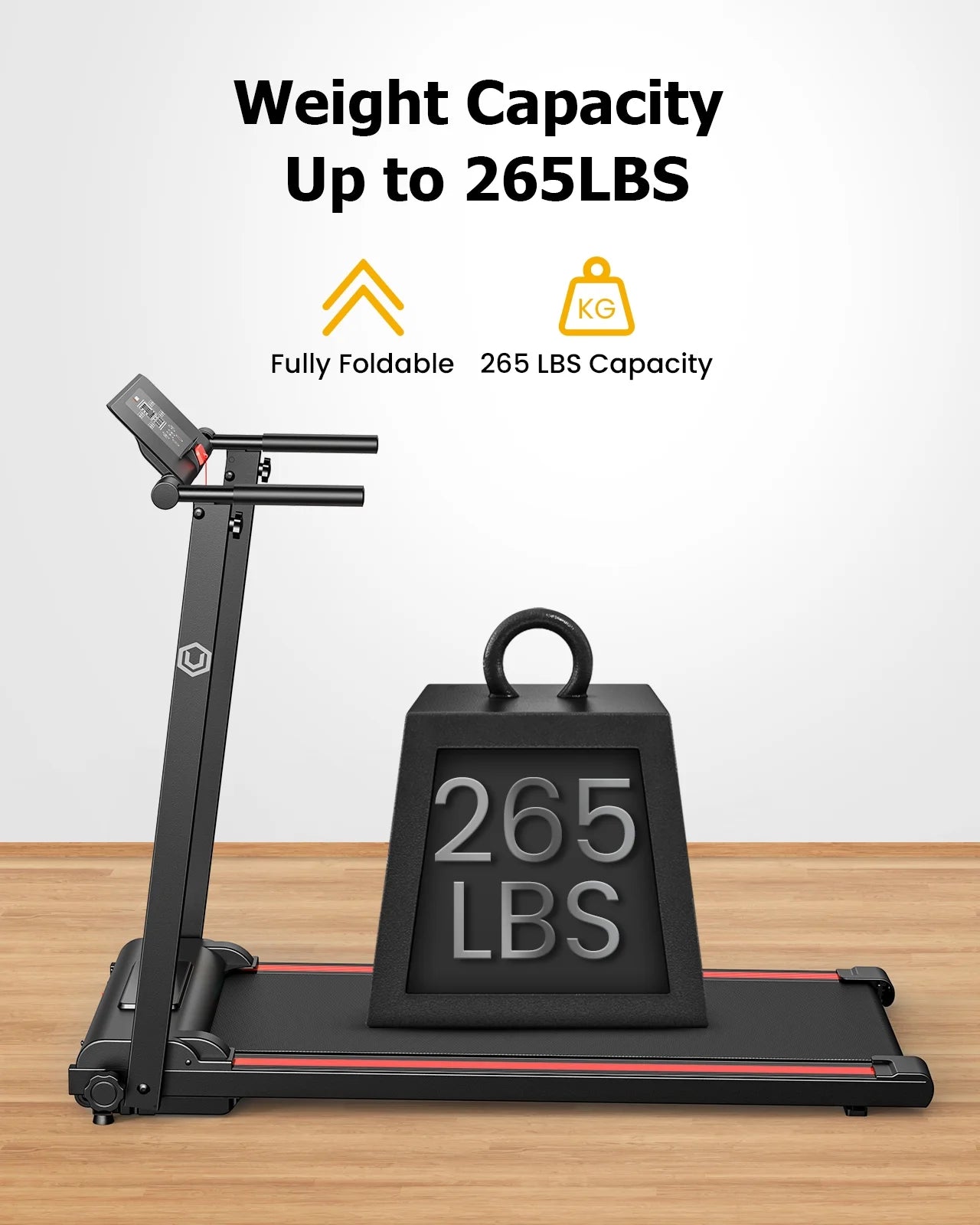 UREVO Folding Treadmill, 2.25HP Portable Mini Treadmills for Home Office, Compact Threadmill with 12 HIIT Modes, LCD Display, 265 lb Capacity